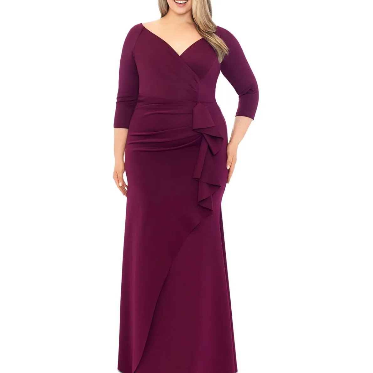 Plus Ponte V Neck Evening Dress