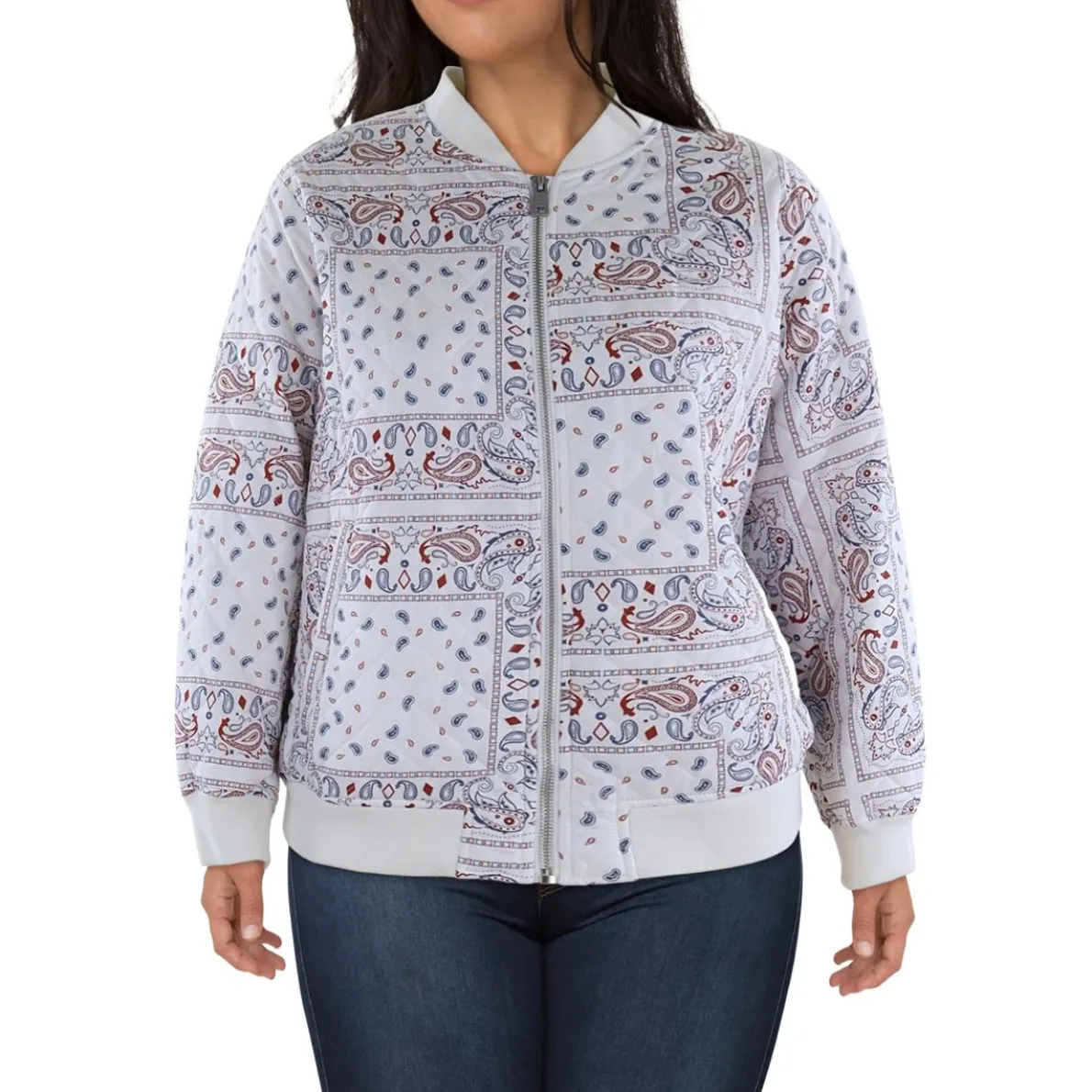 Plus Printed Quilted Bomber Jacket