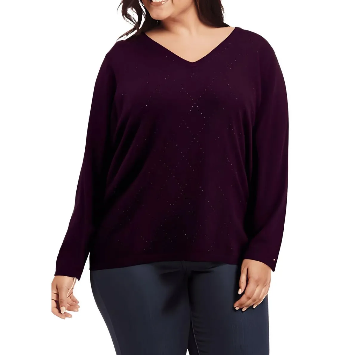 Plus Rhinestone Cotton Pullover Top