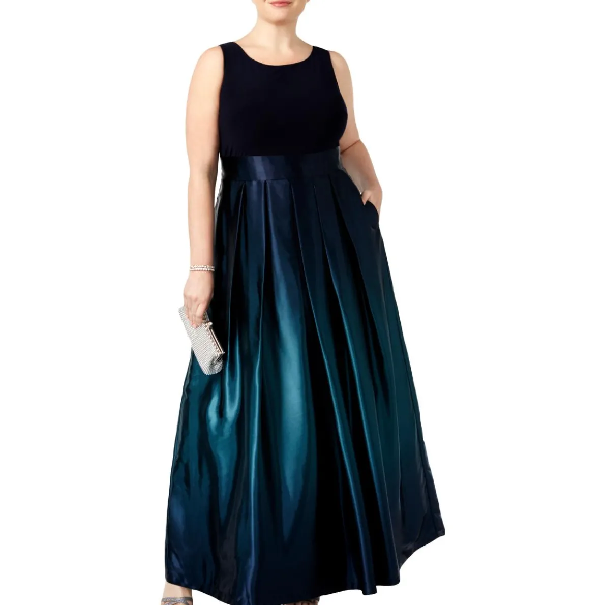 Plus Satin Sleeveless Formal Dress