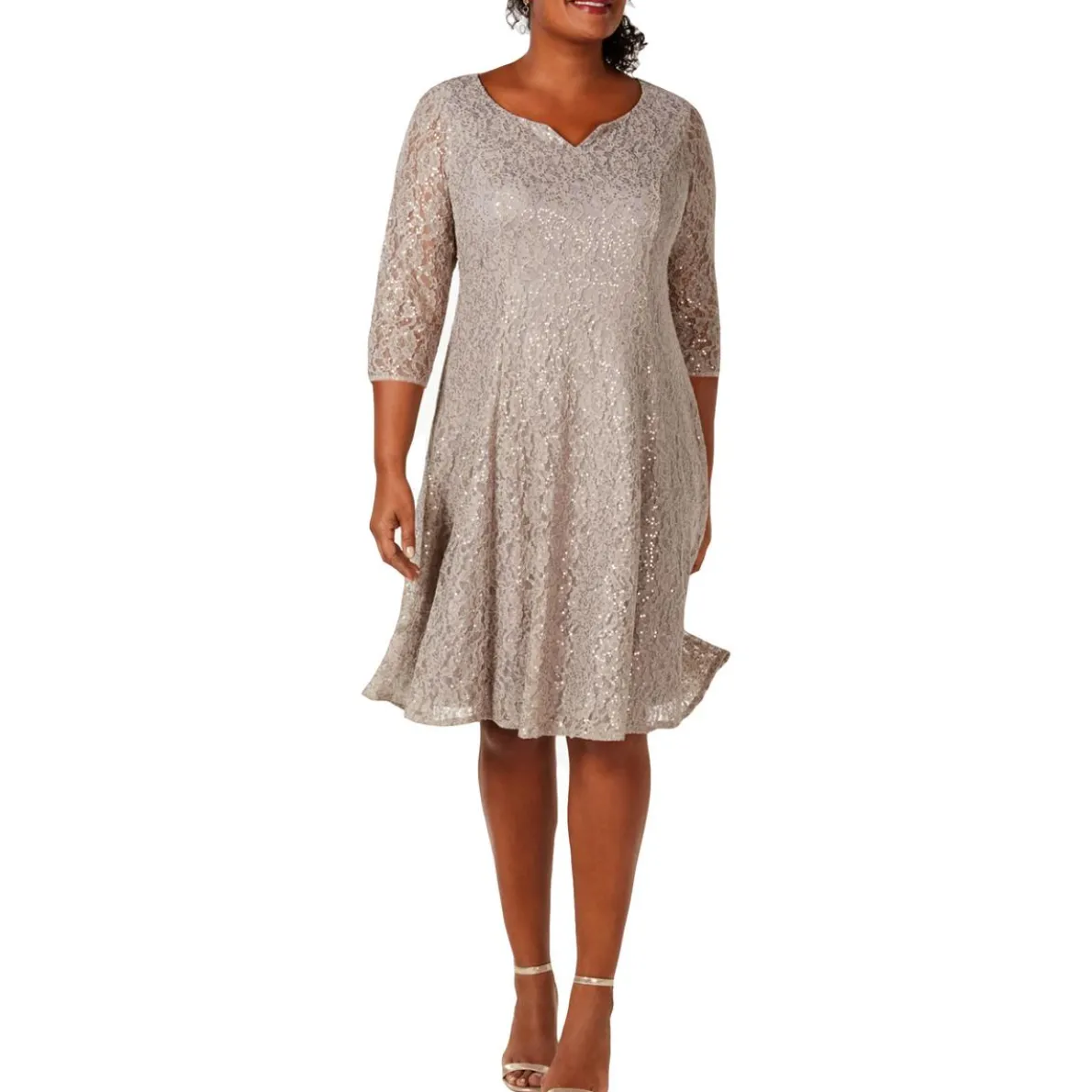 Plus Sequined Lace Cocktail And Party Dress