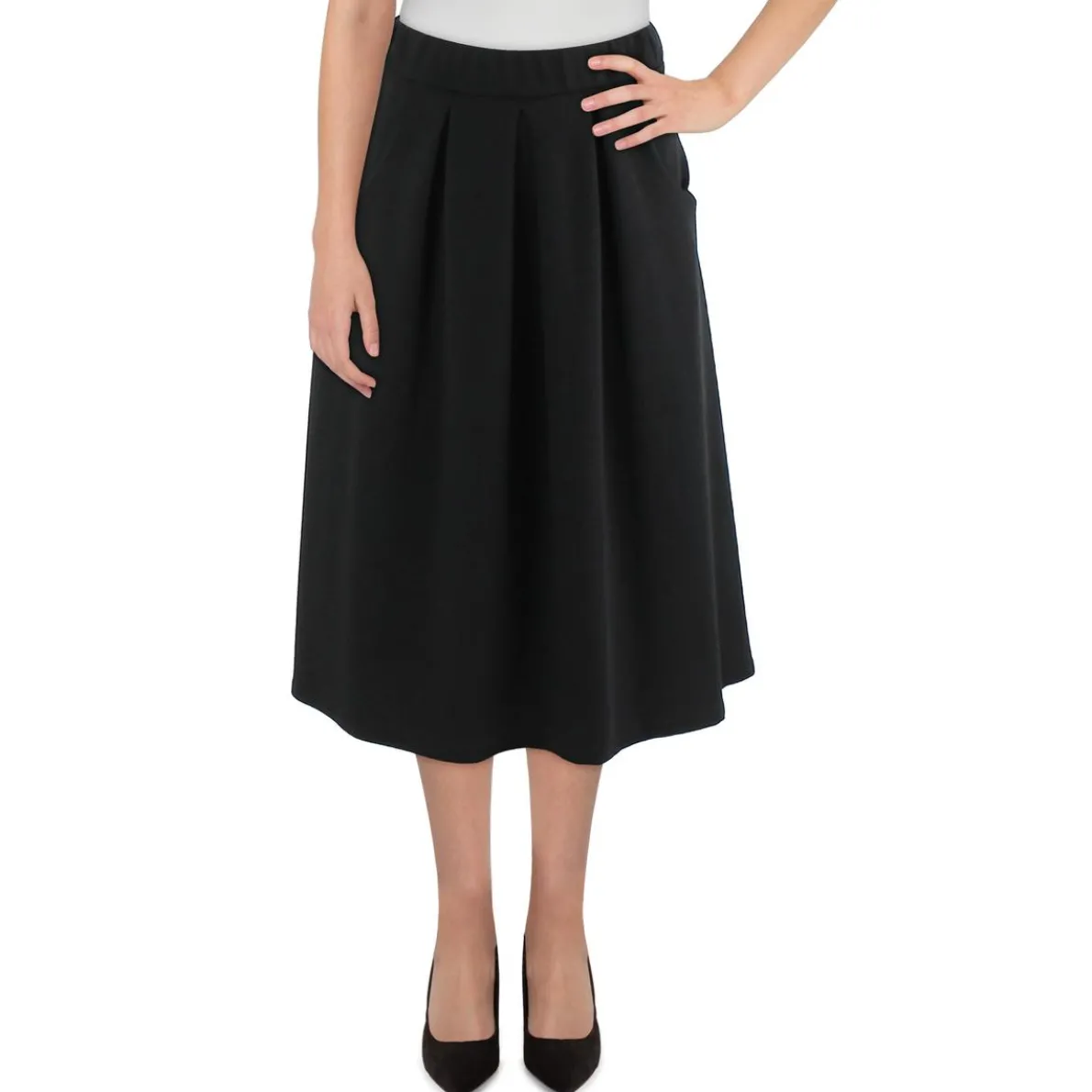 Plus Solid Pleated Skirt