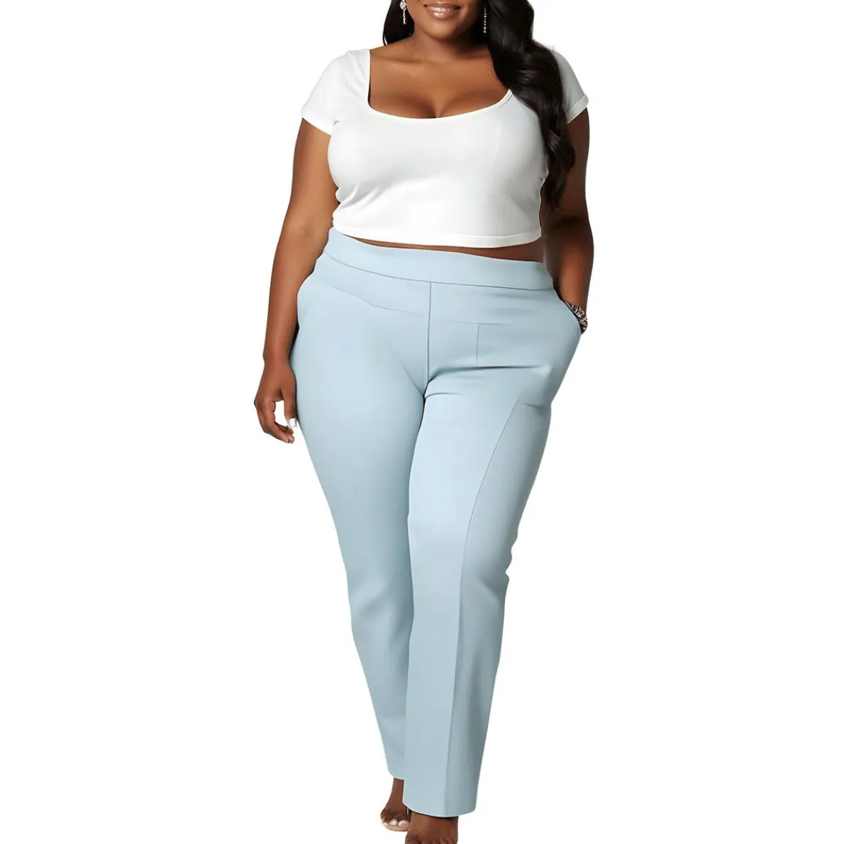 Plus Solid Straight Leg Pants