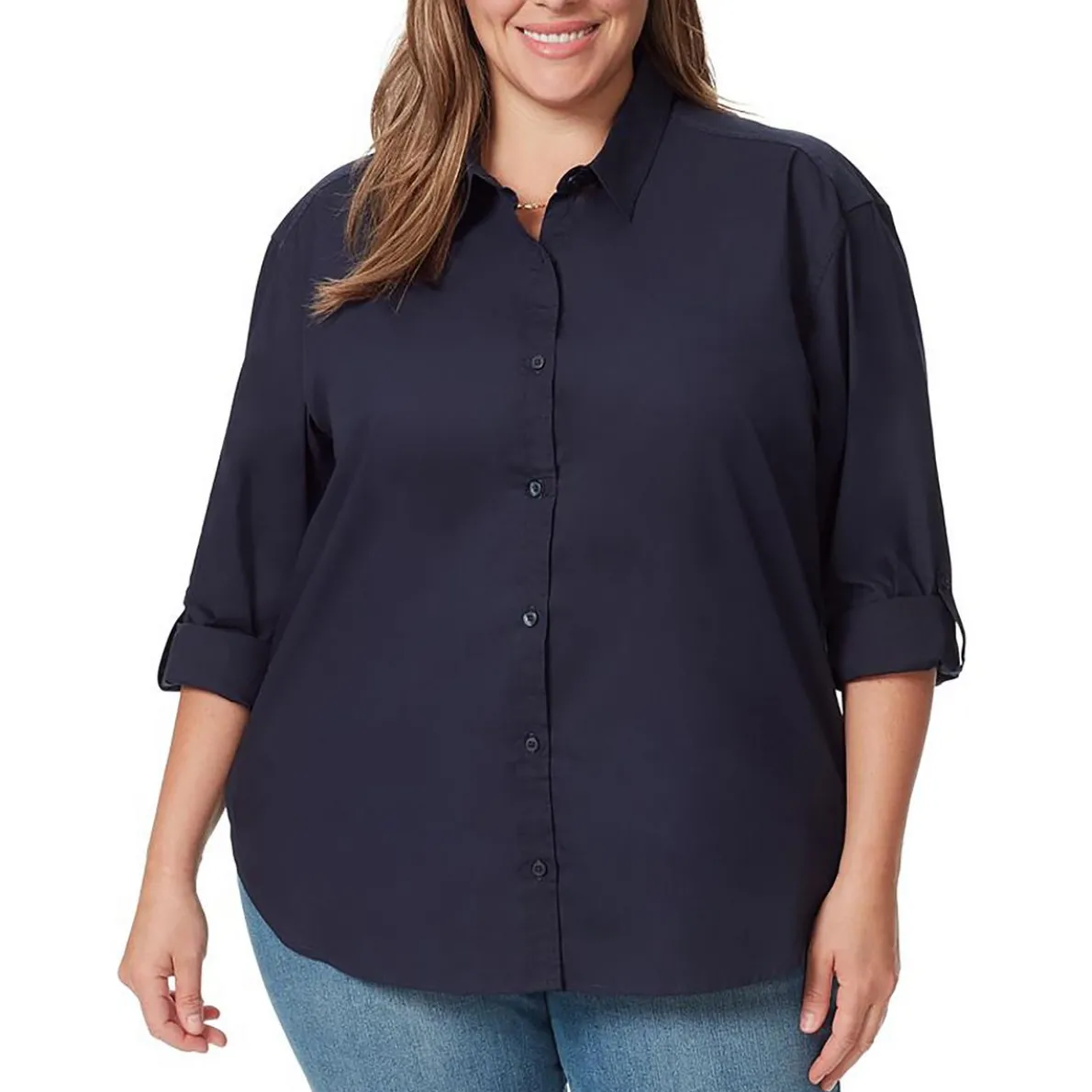 Plus Solid Button Down Blouse