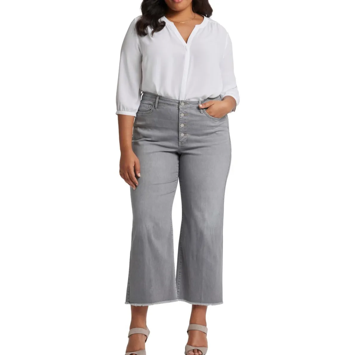 Plus Teresa Frayed Hem Denim Wide Leg Jeans