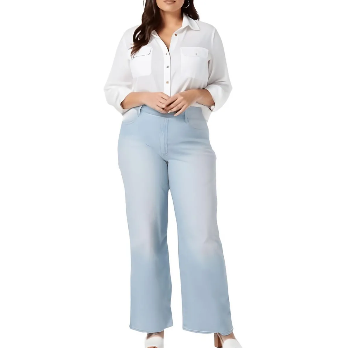 Plus Teresa Tummy Slimming Cotton Wide Leg Jeans