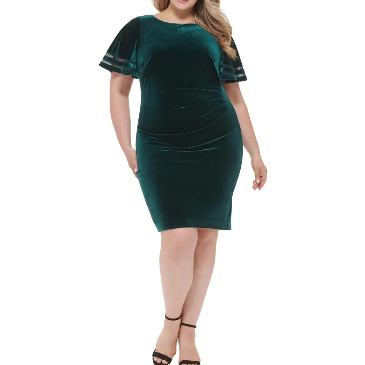 Plus Velvet Pleated Midi Dress