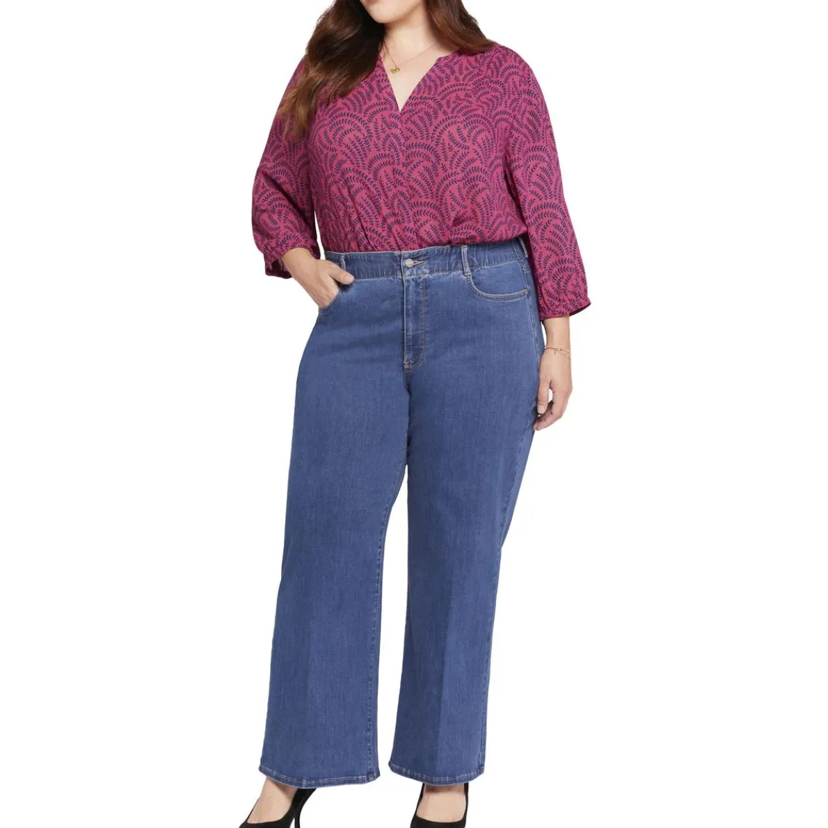Plus Waist Match Tummy Slimming Denim Wide Leg Jeans