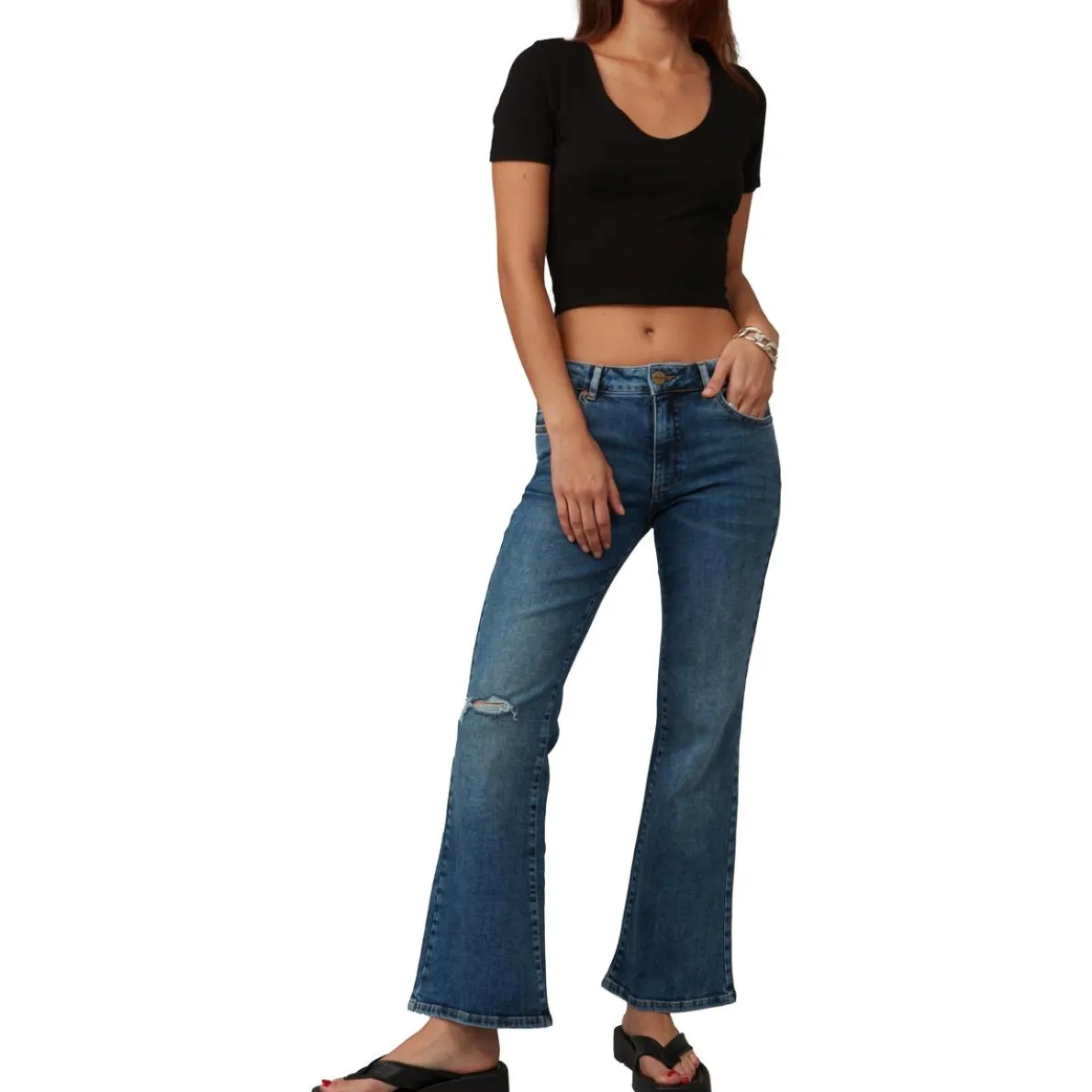 Pocket Denim Flared Jeans