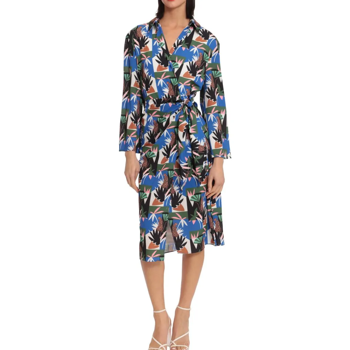 Printed Collared Wrap Dress
