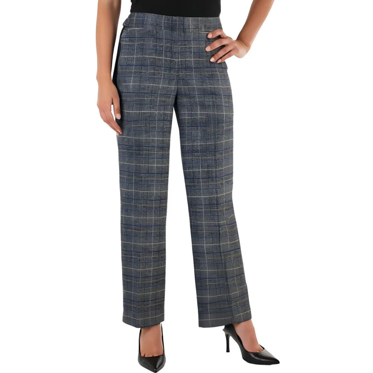 Petites Plaid Straight Leg Pants