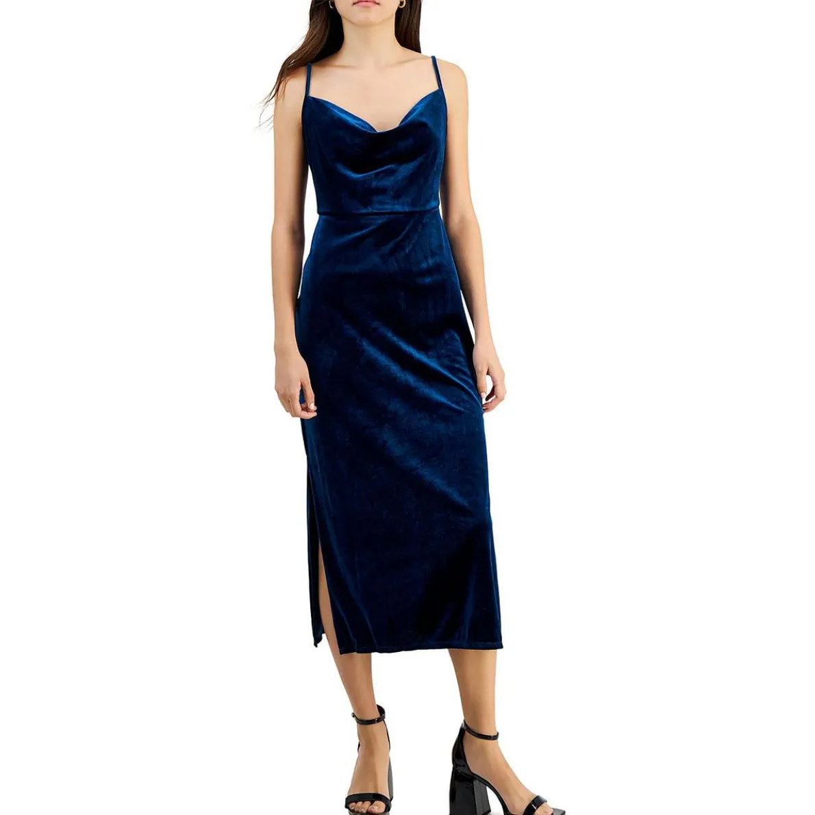 Petites Velvet Long Cocktail and Party Dress