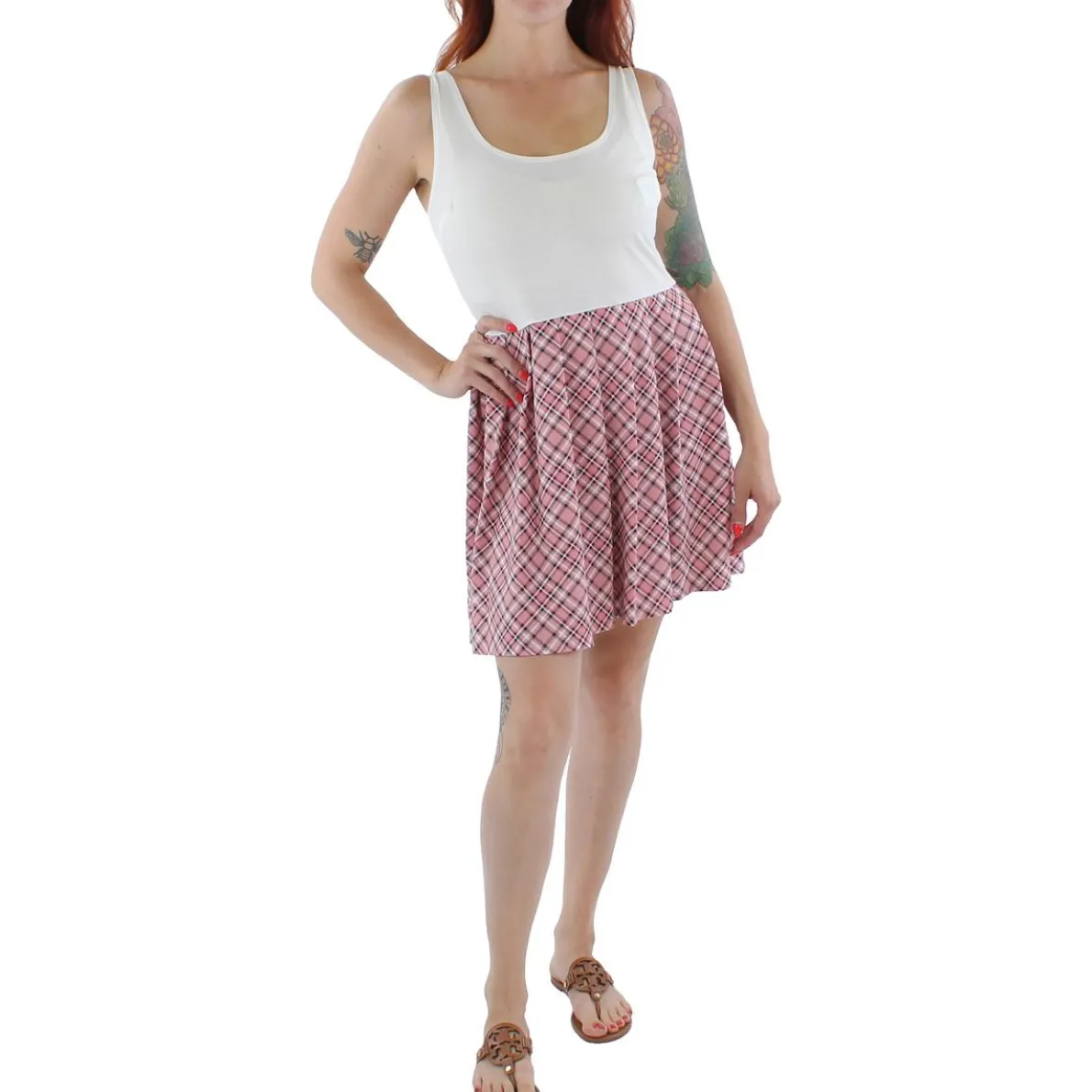 Juniors Knit Plaid Fit & Flare Dress