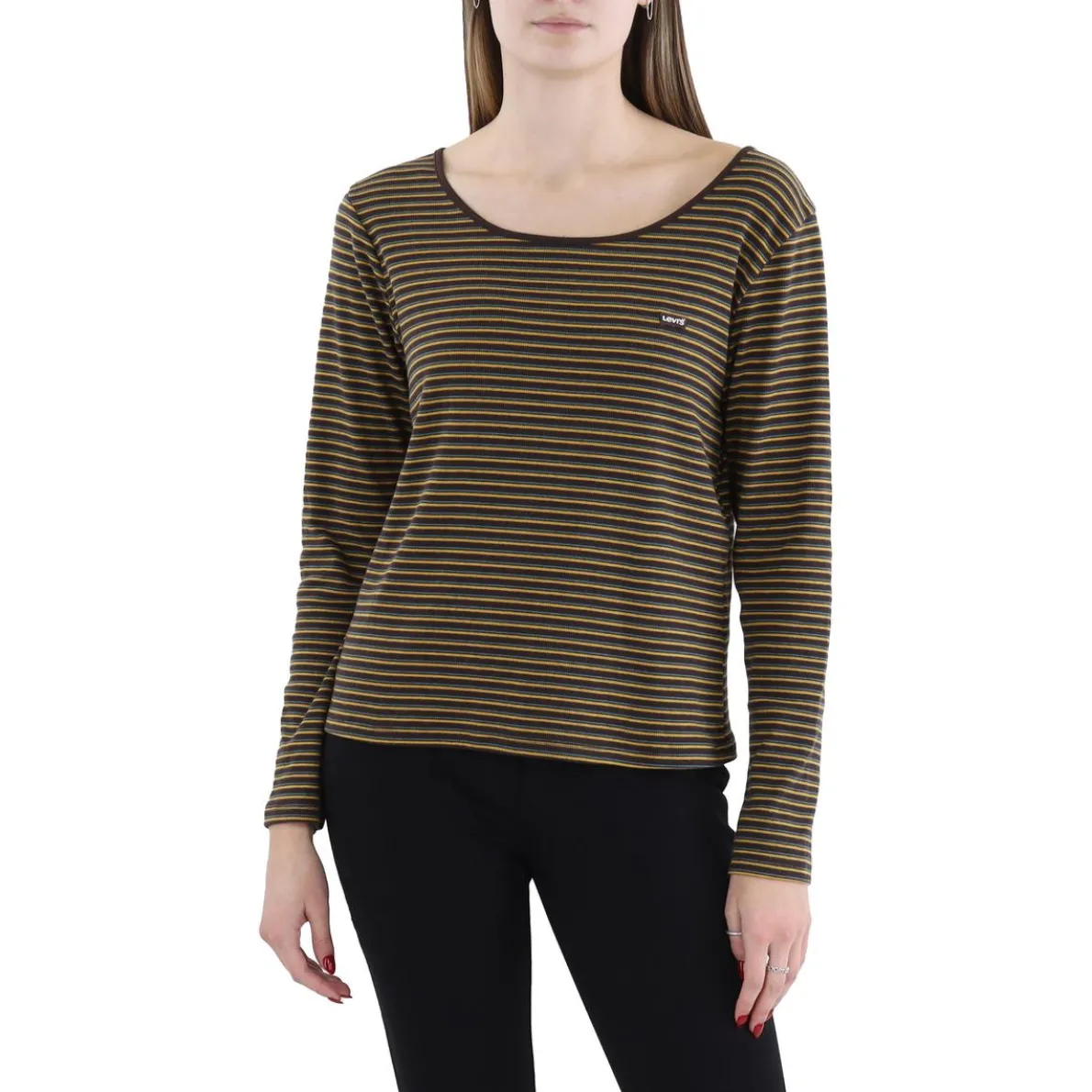 Plus Striped Scoop Neck Pullover Top