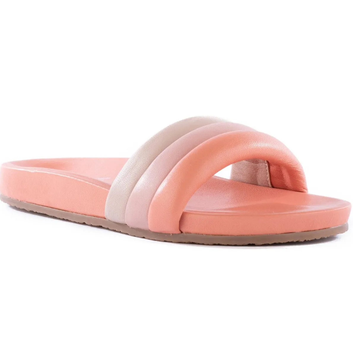 Low Key Leather Ribbed Slide Sandals