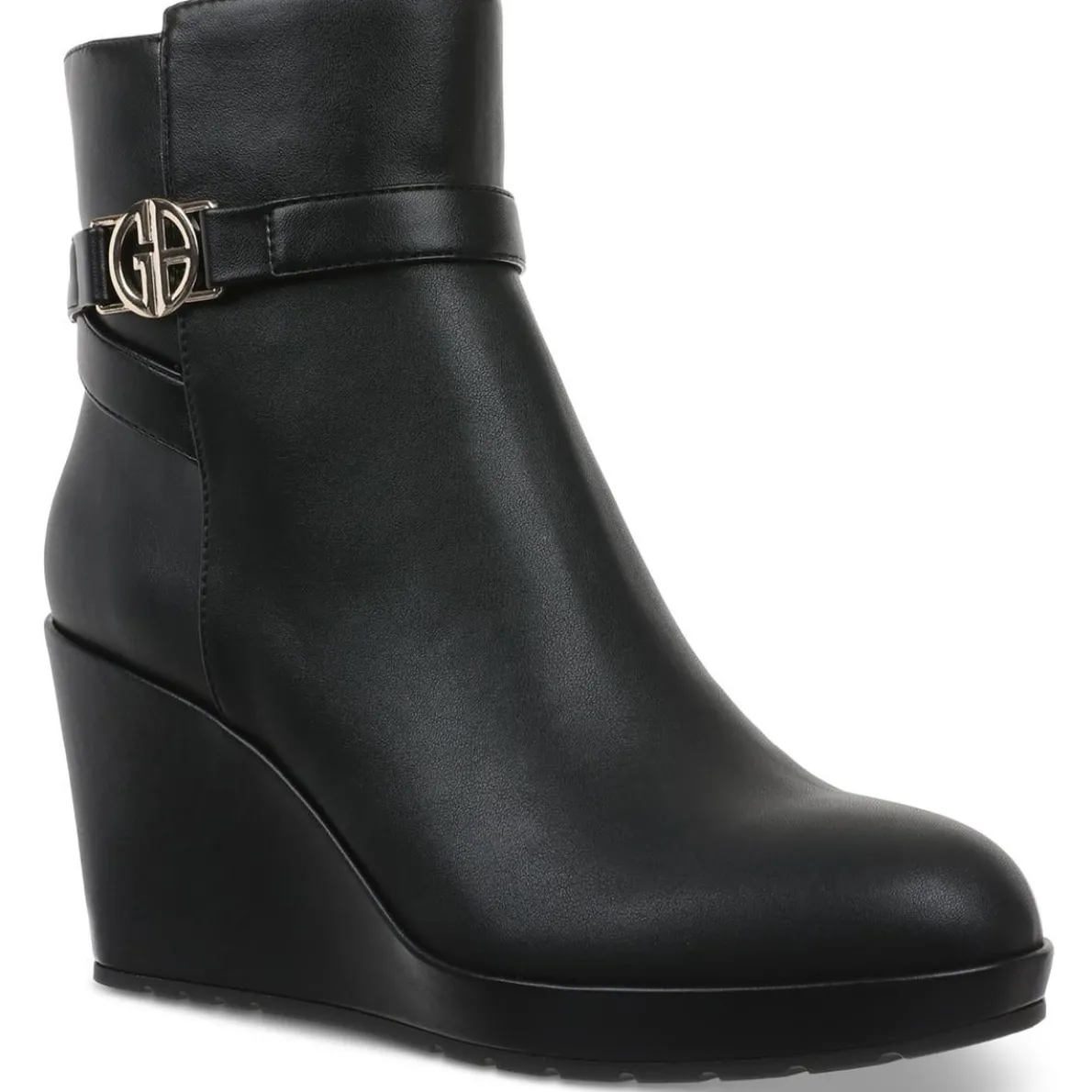 Gloria Belted Faux Leather Wedge Boots