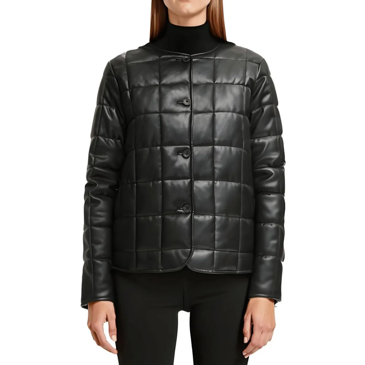 Quiled Faux Leather Puffer Jacket