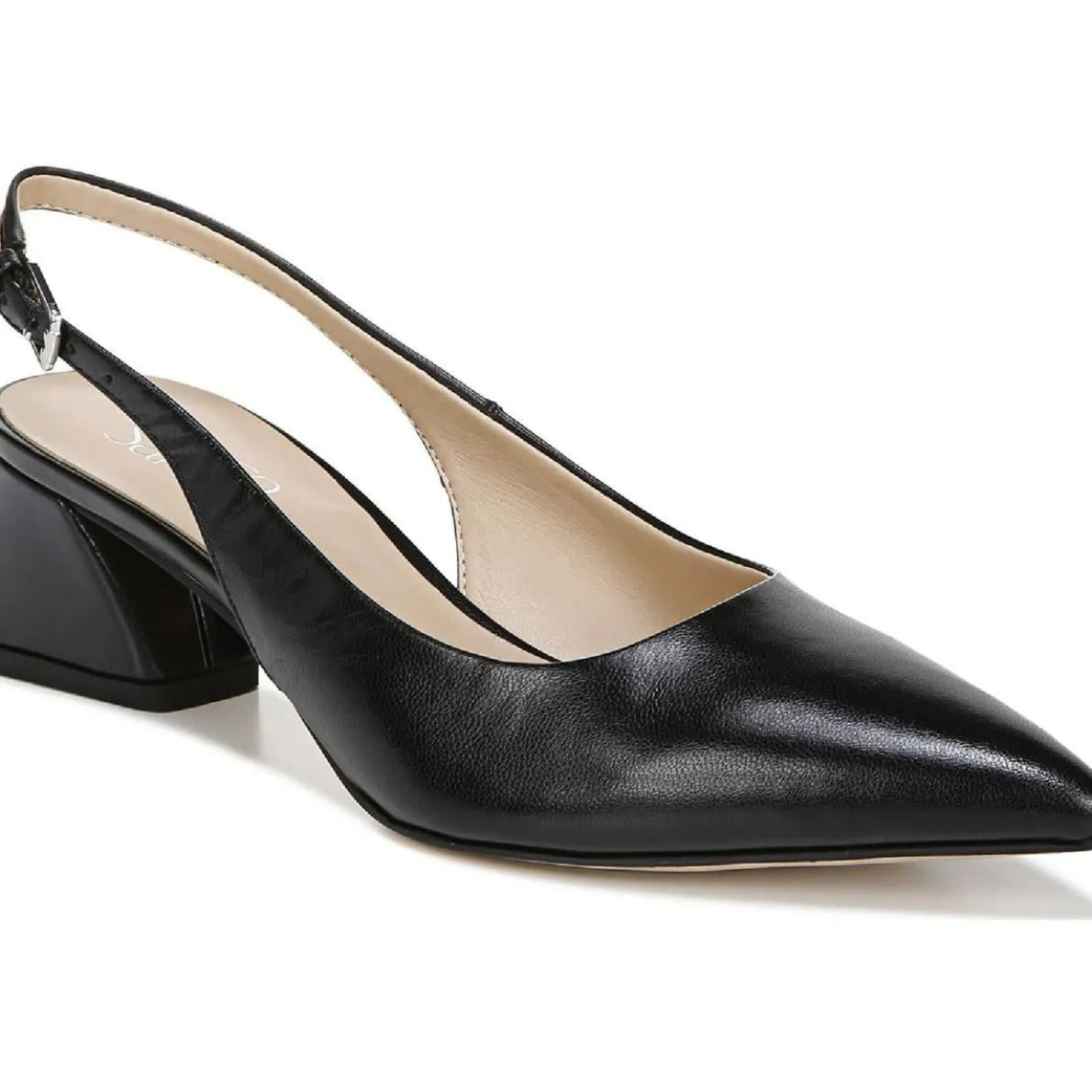 Racer Buckle Pointed Toe Slingback Heels