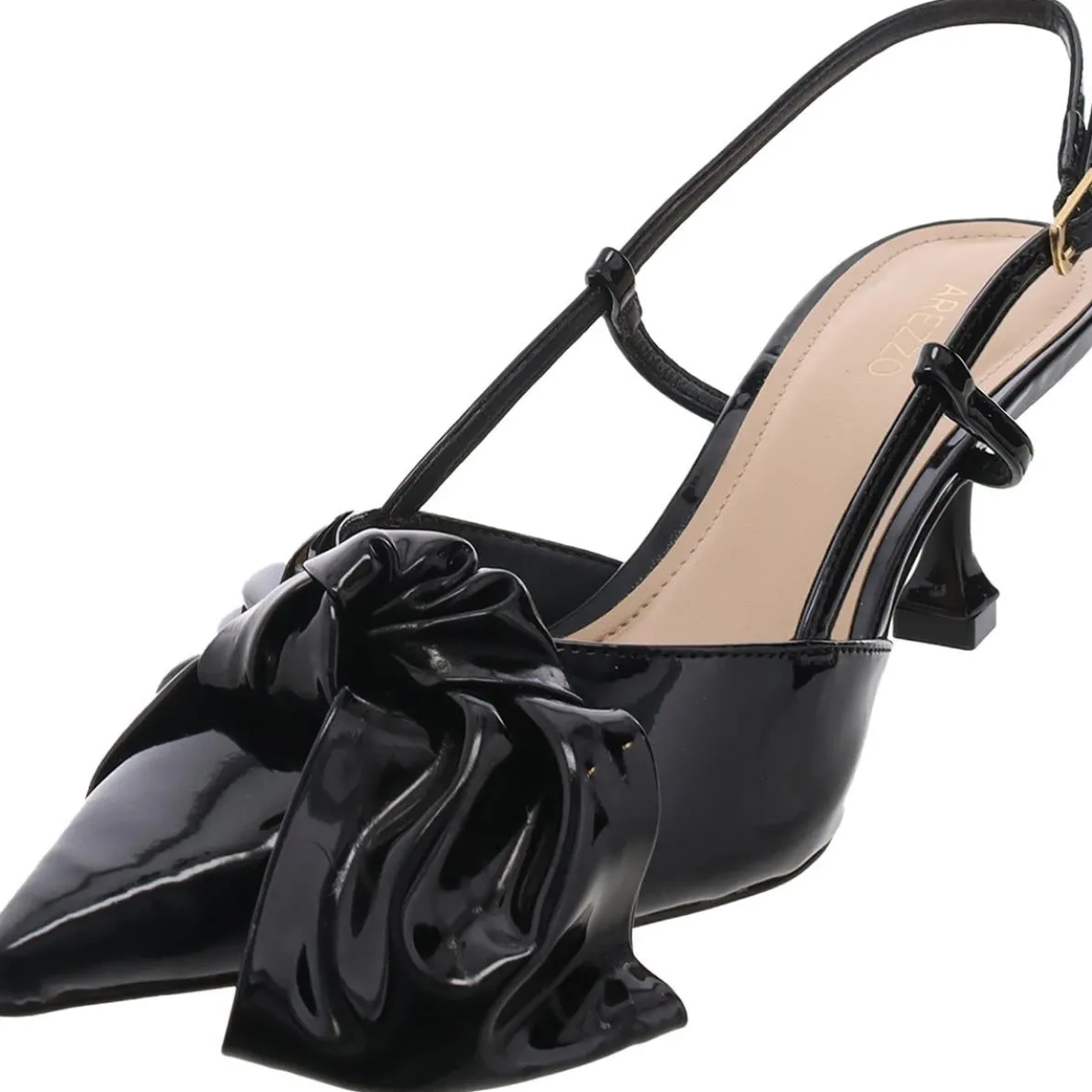 Raquel Low Patent Bow Slingback Heels