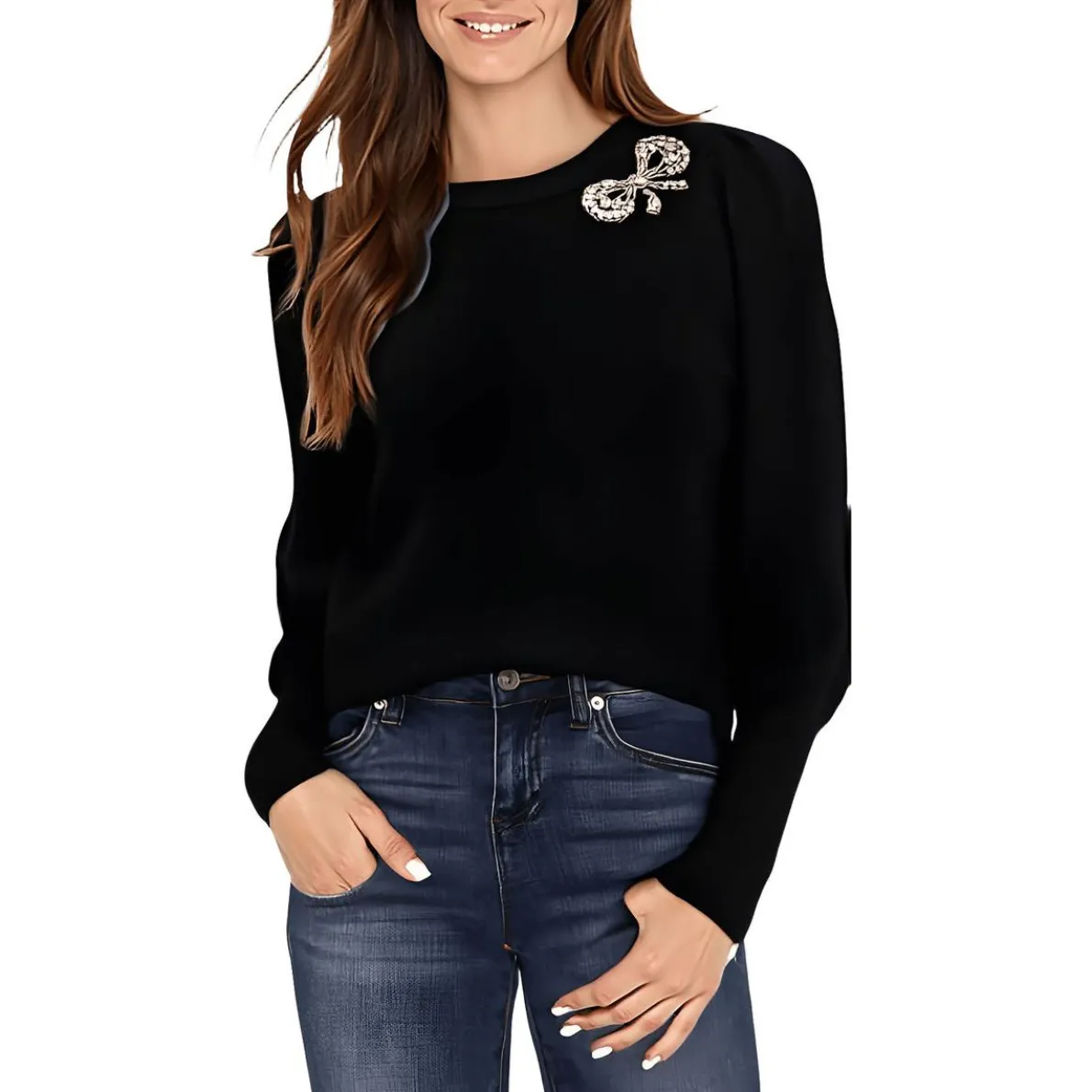 Rhinestone Knit Crewneck Sweater