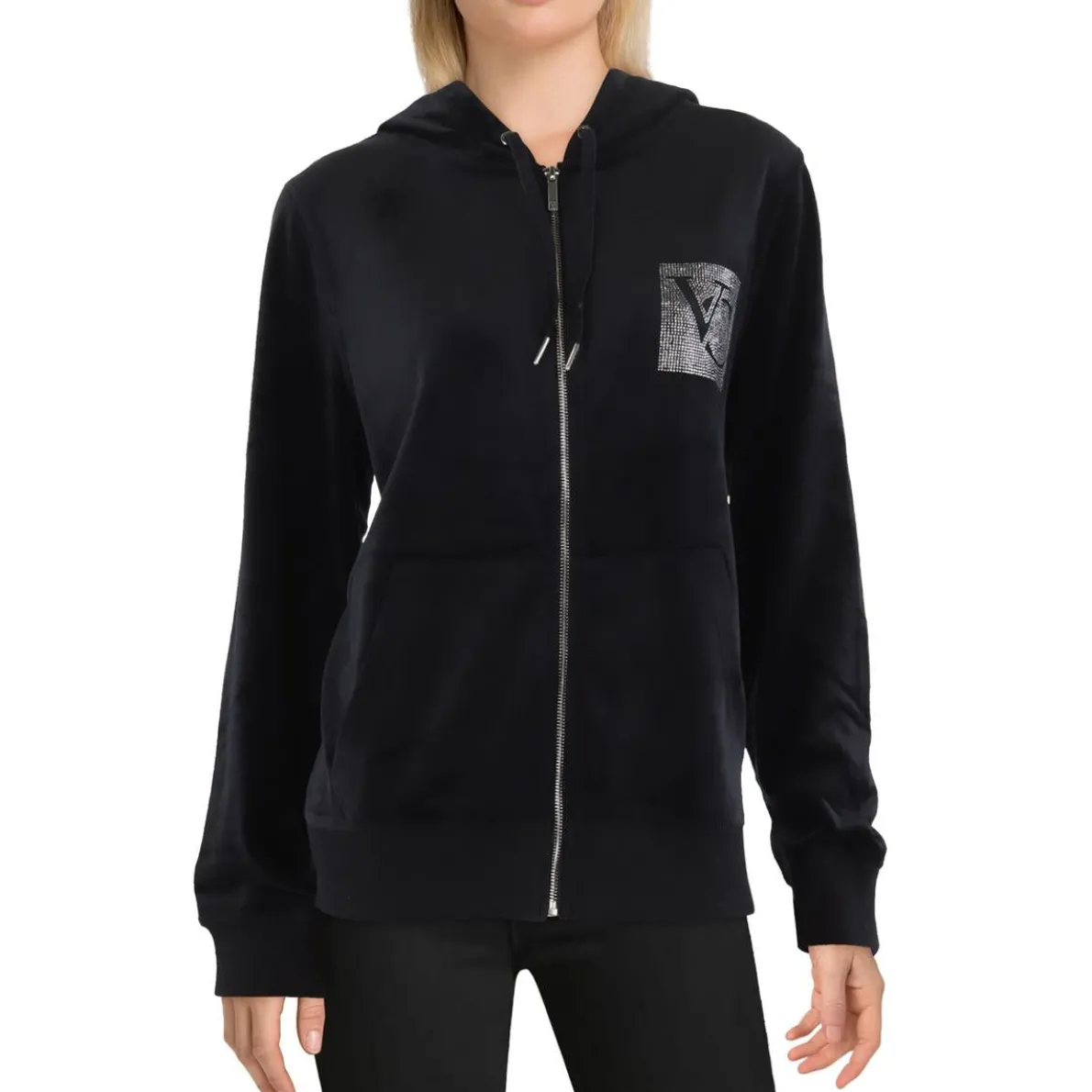 Rhinestone Velour Zip Hoodie