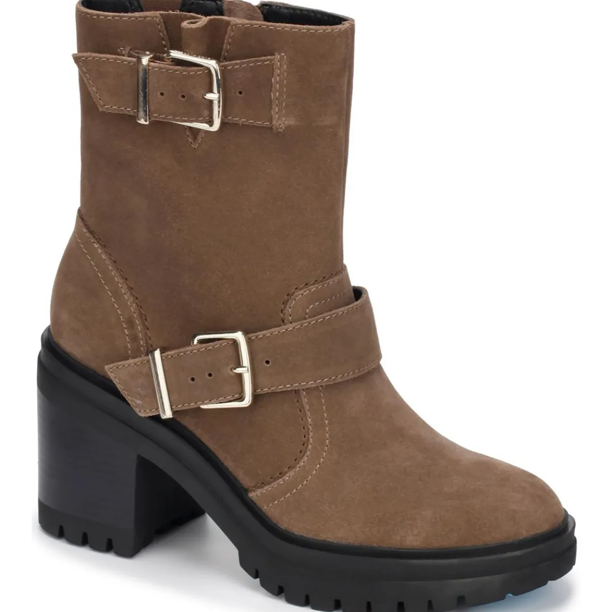 RHODE HEEL BUCKLE FAUX LEATHER CASUAL Ankle Boots