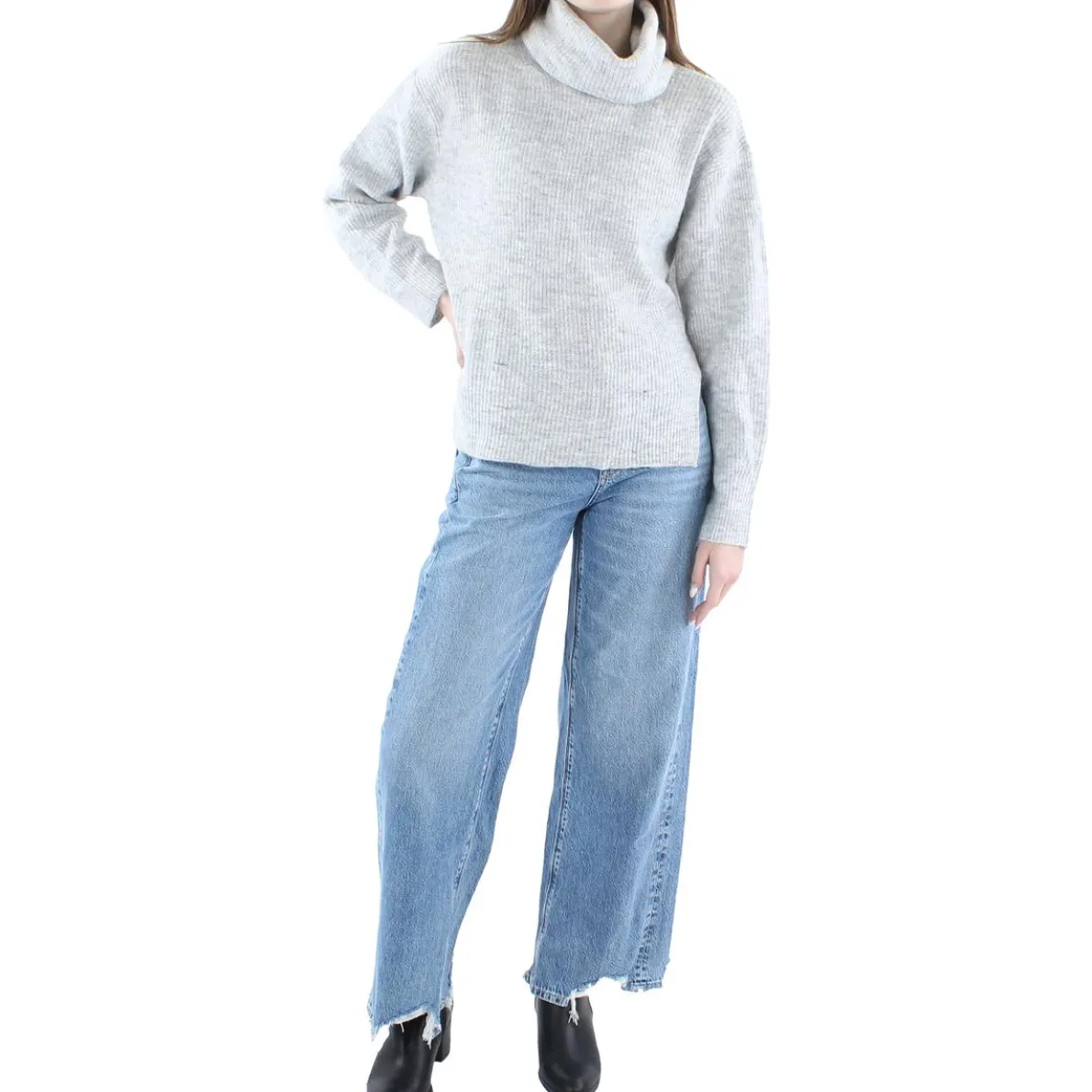 Ribbed Side Slits Turtleneck Sweater