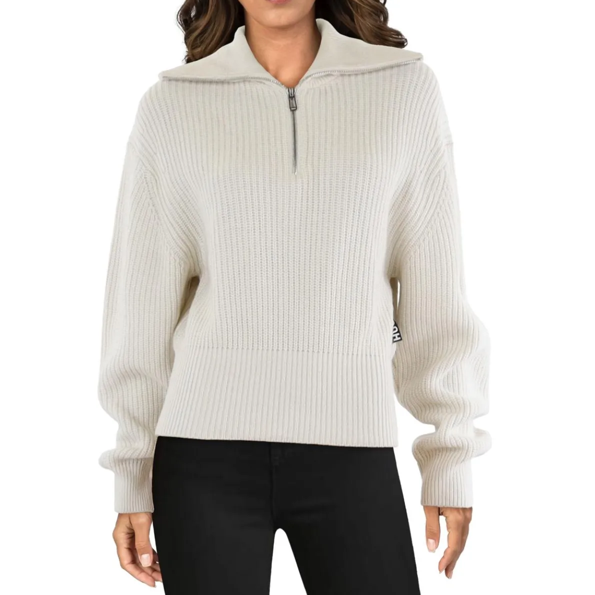 Ribbed Trim Bishop Sleeve Pullover Sweater