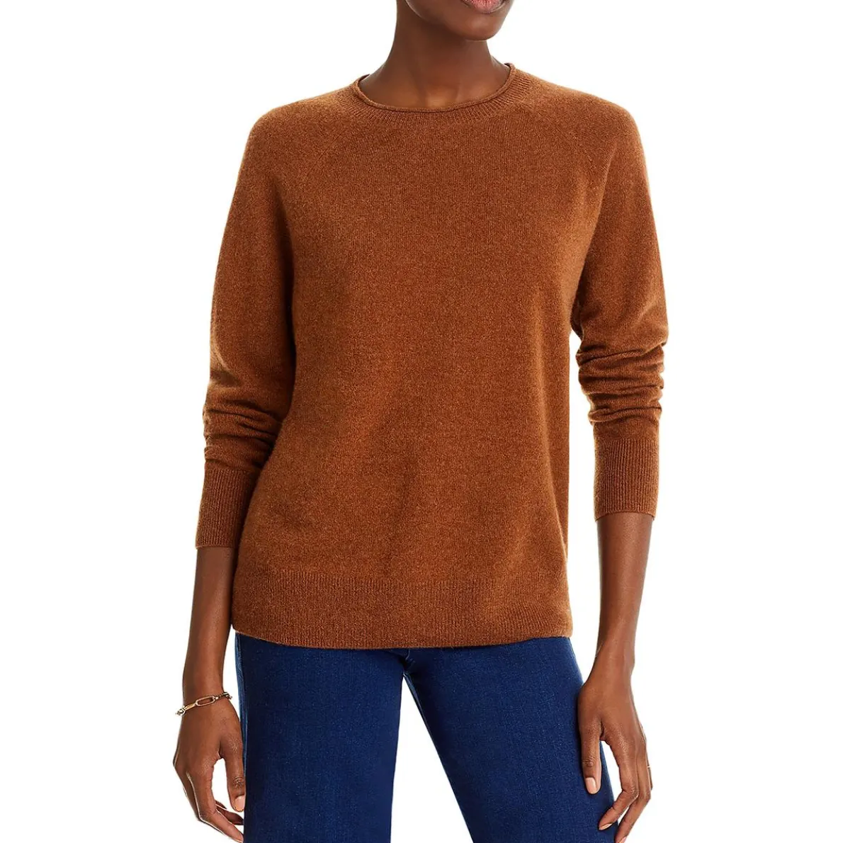 Ribbed Trim Long Sleeve Crewneck Sweater