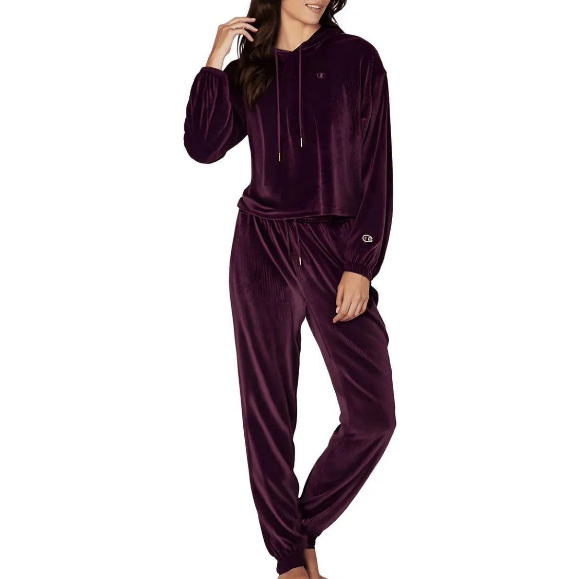 Ribbed Velvet Hooded Sweatshirt