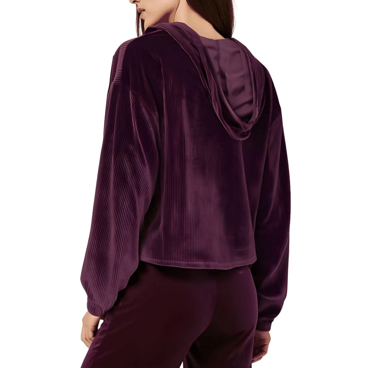Ribbed Velvet Hooded Sweatshirt