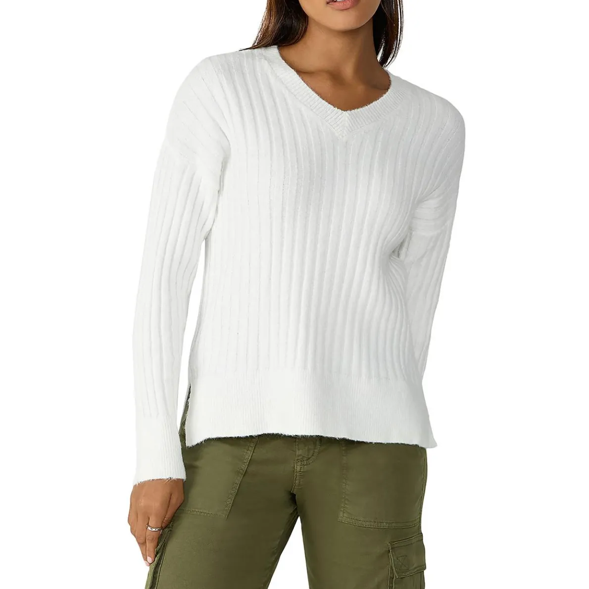 Ribbed V-Neck Pullover Sweater