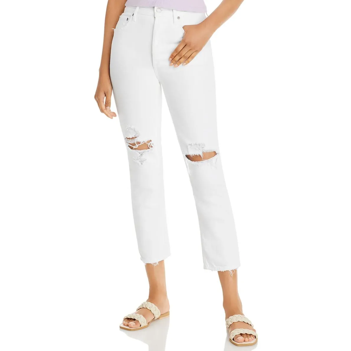 Riley Organic Cotton Distressed Cropped Jeans