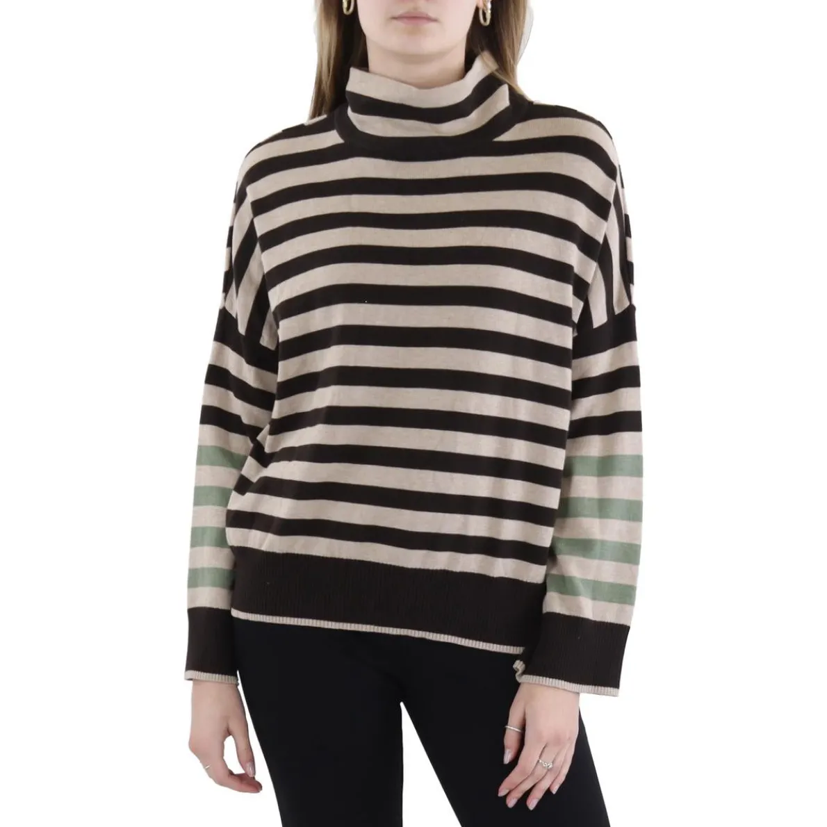 Silk Blend Striped Mock Turtleneck Sweater
