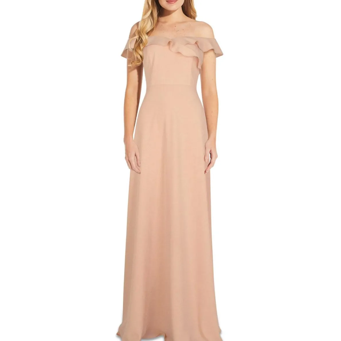 Ruffled Trim Maxi Evening Dress