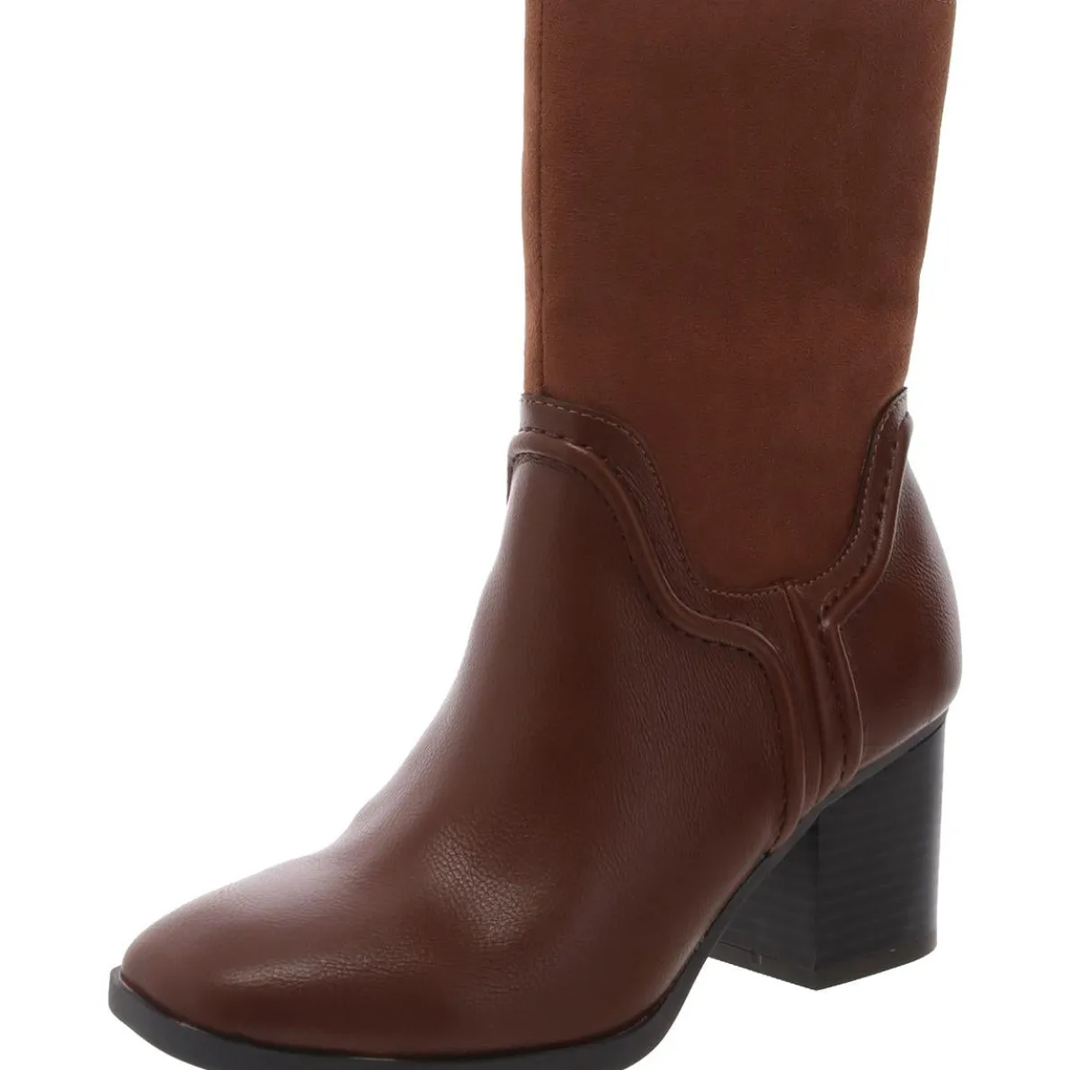 Queenyy Zipper Faux Leather Mid-Calf Boots