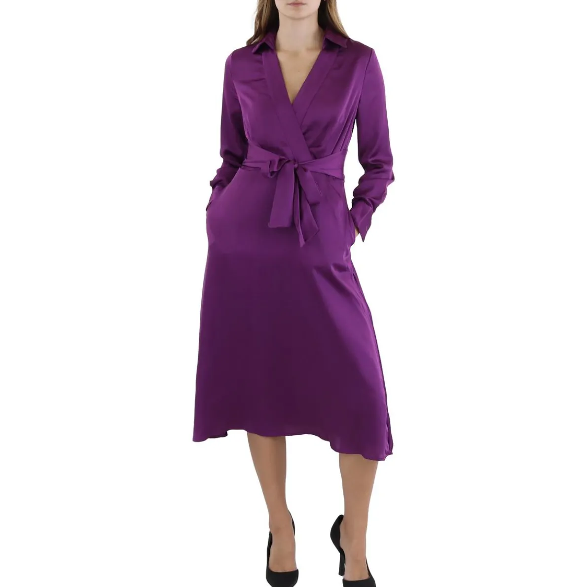 Satin Belted Midi Dress