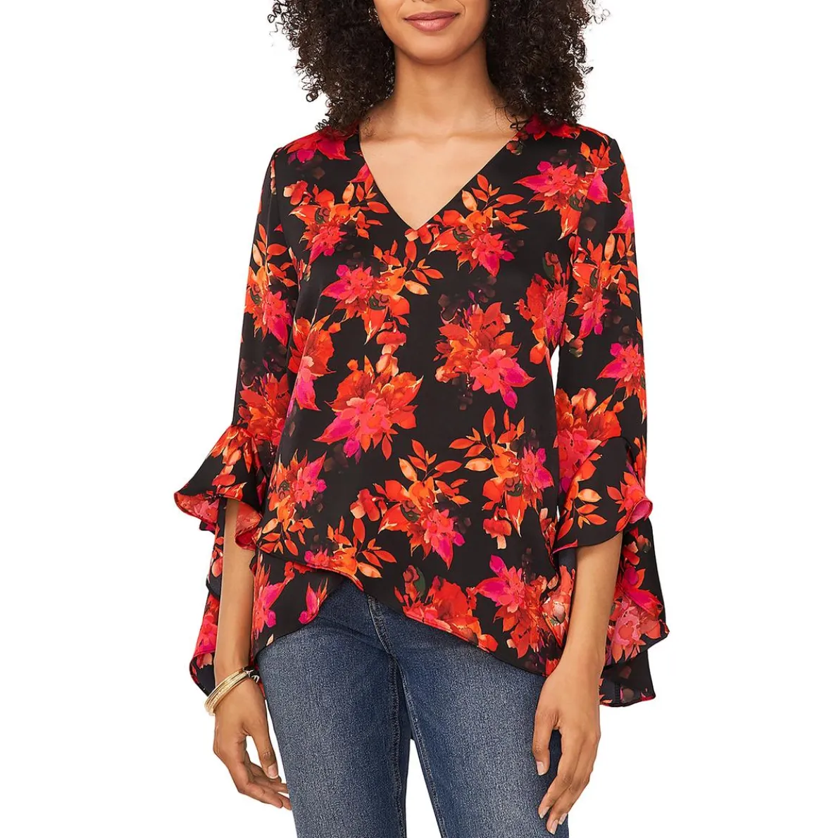Satin Floral Print Blouse