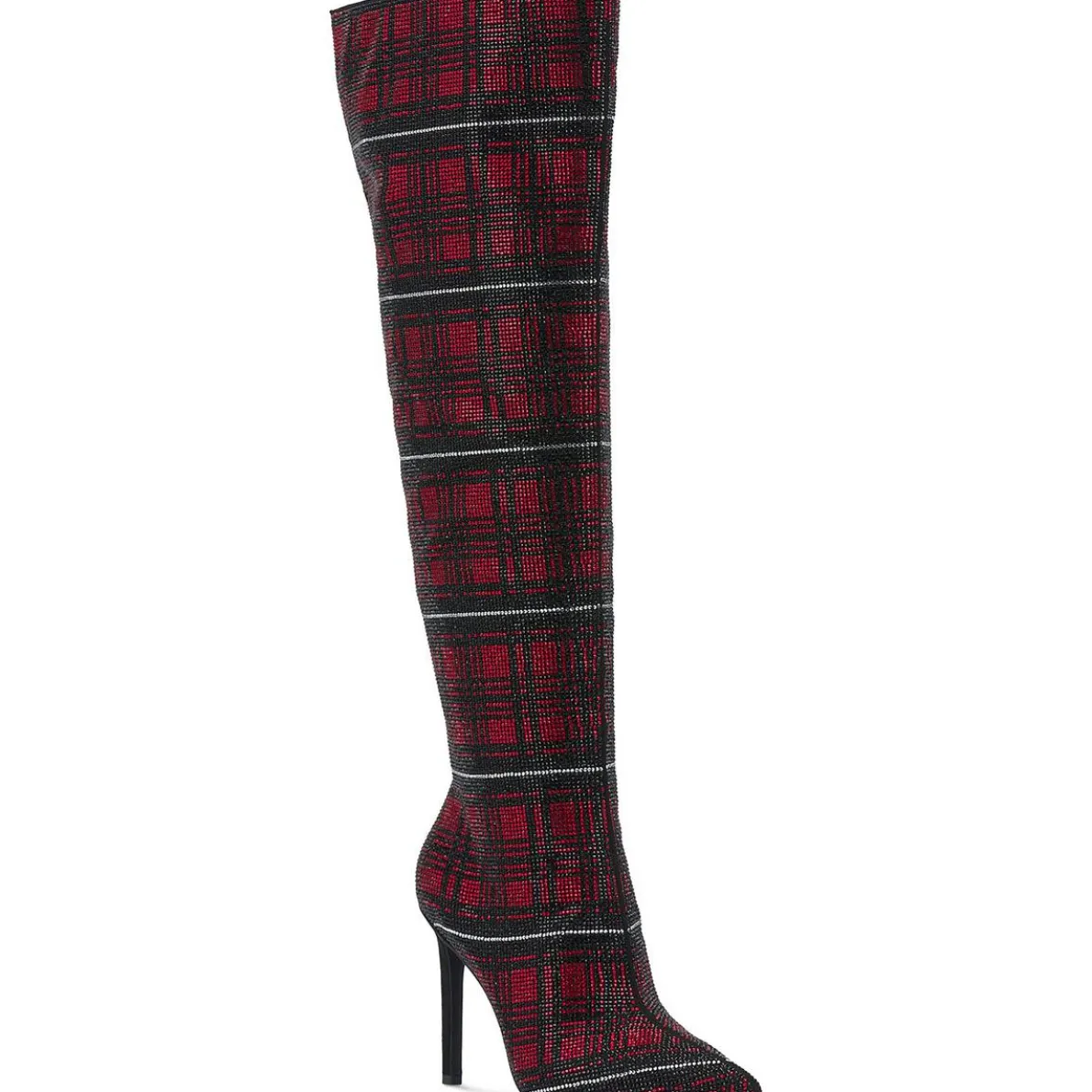 Saveria Rhinestone Plaid Over-The-Knee Boots