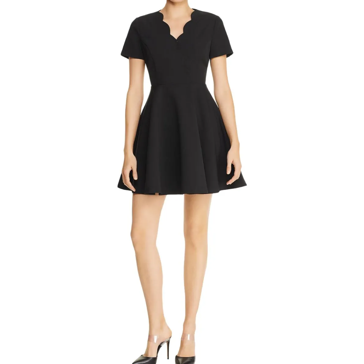 Scalloped Surplice Scuba Dress