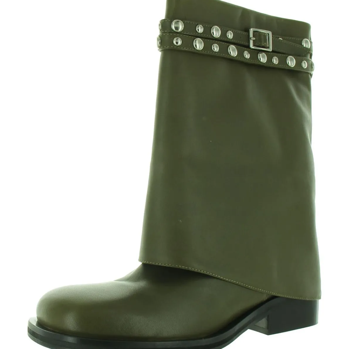 Scorpio Studded Foldover Fold-Over Leather Mid-Calf Boots