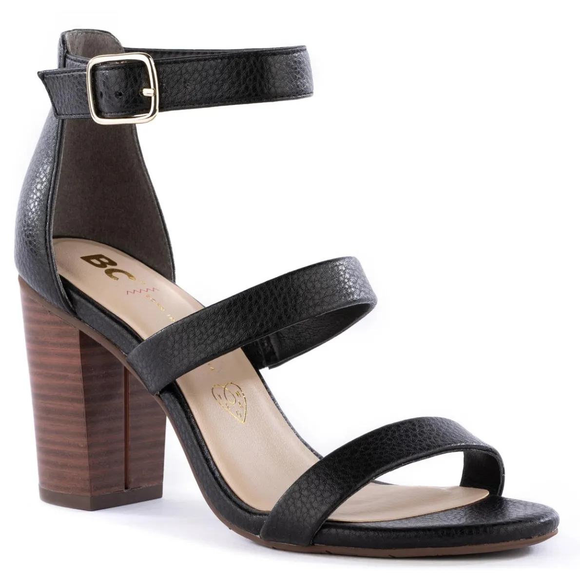 Justified Buckle Faux Leather Heels