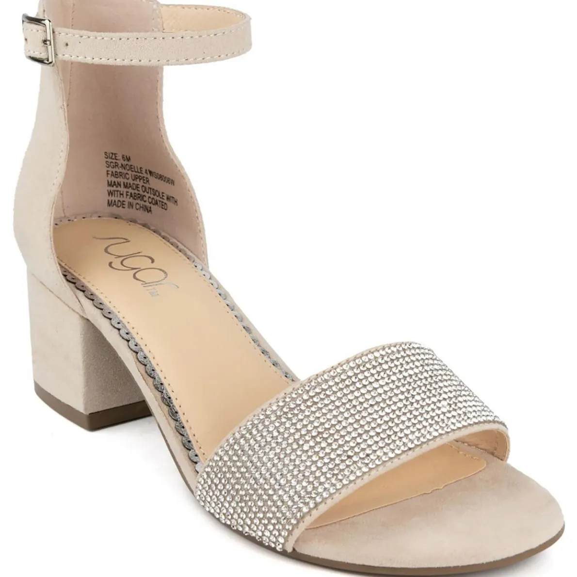 SGRNOELLE4 Faux Suede Rhinestone Block Heel