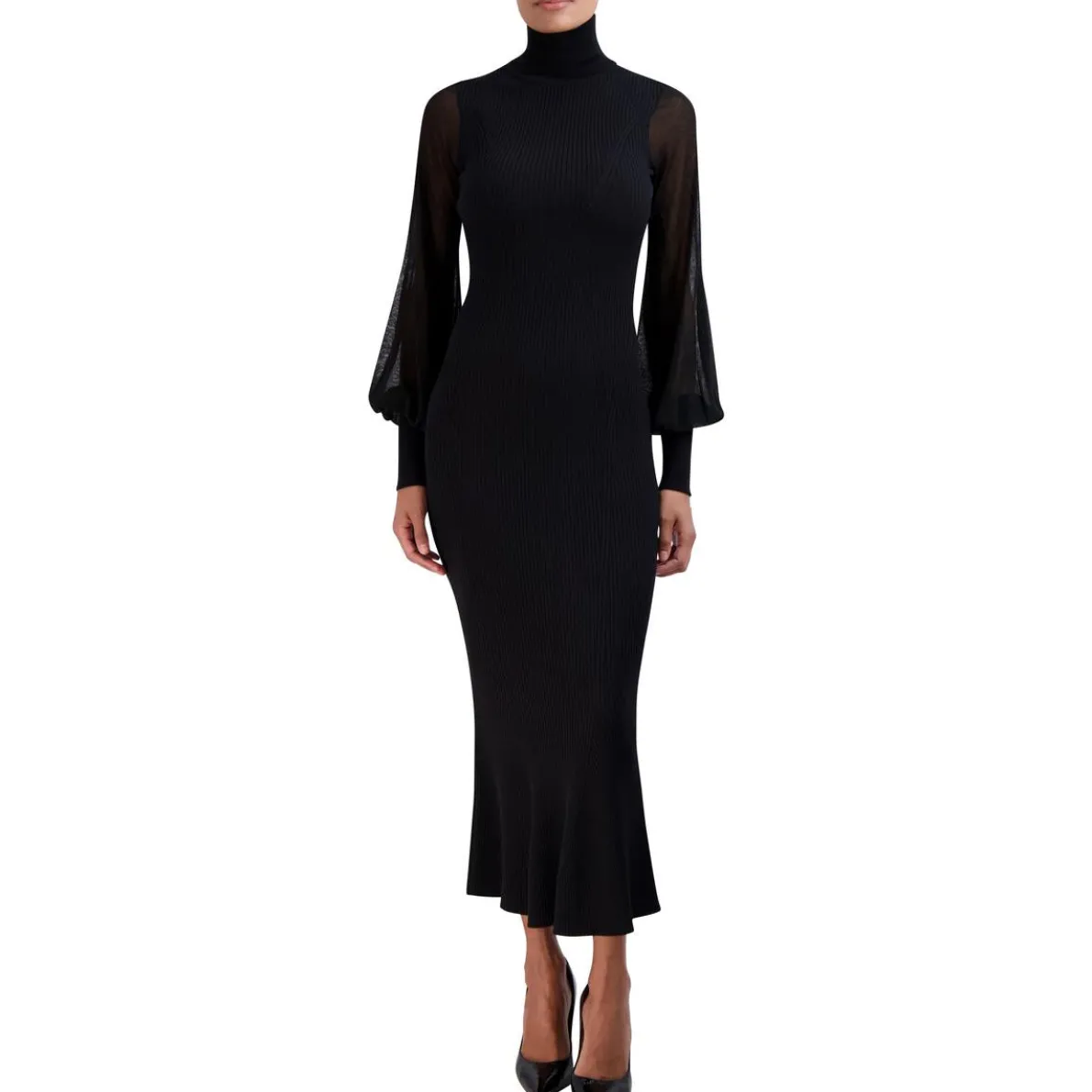 Sheer Ribbed Sweaterdress