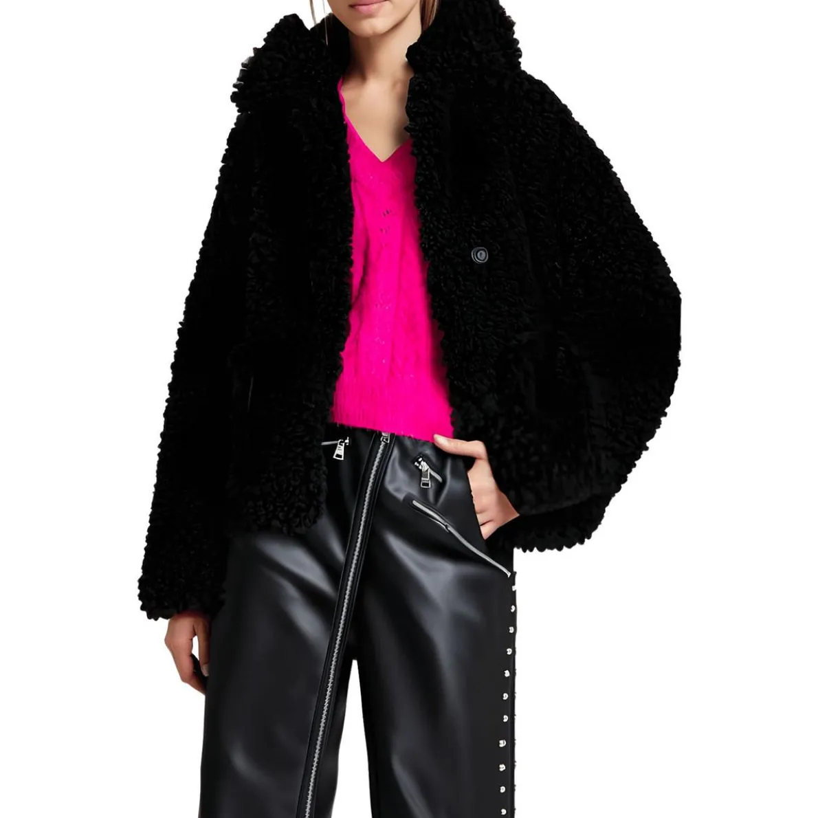 Sherpa Long Sleeve Faux Fur Coat
