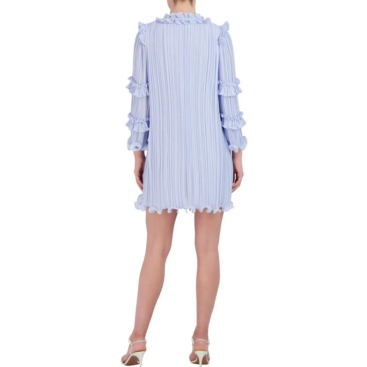 Shutter Pleat Short Mini Dress Blue 4