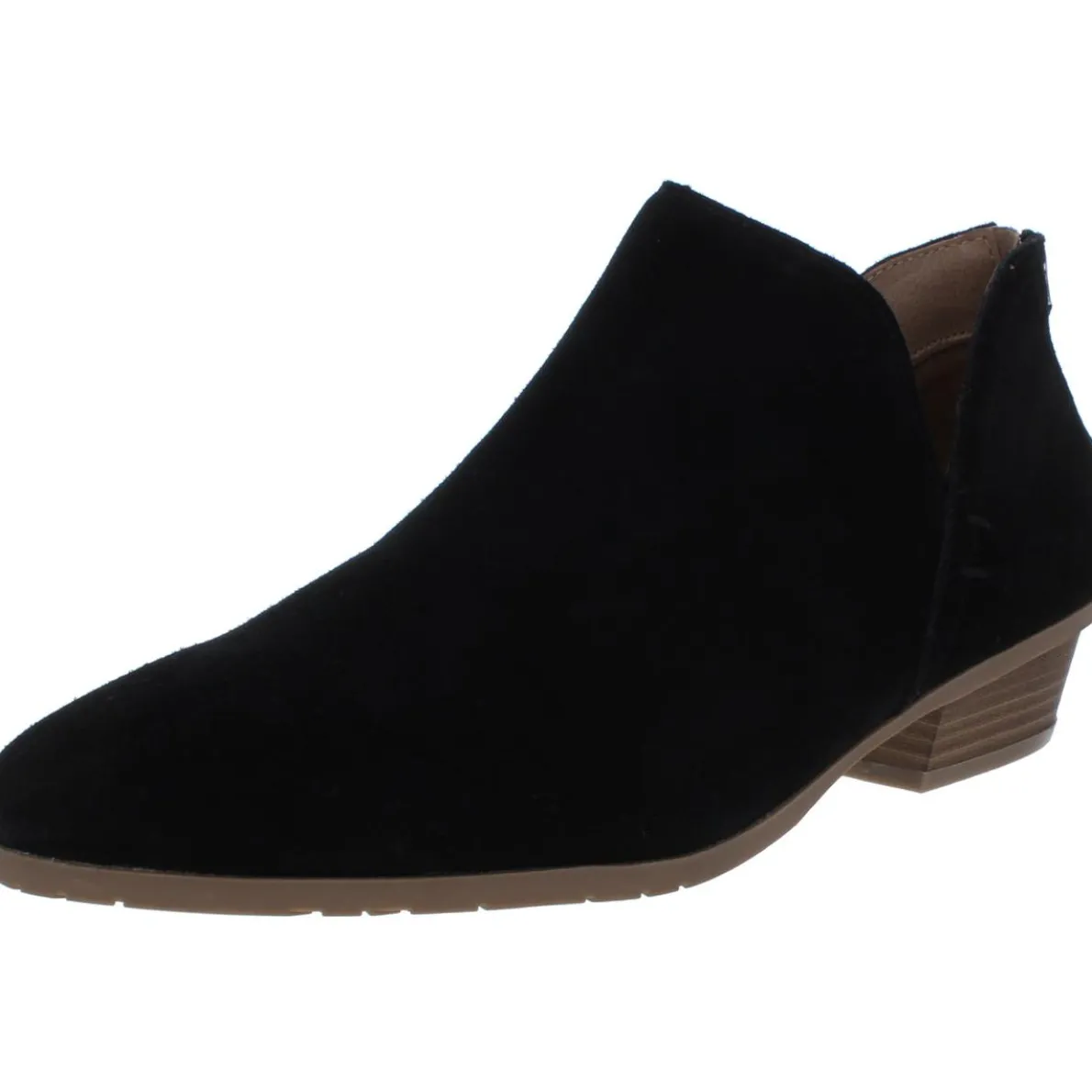 Sideway Suede Stacked Block Heel Ankle Boots