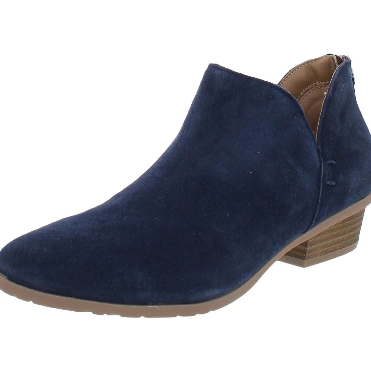 Sideway Suede Stacked Block Heel Ankle Boots