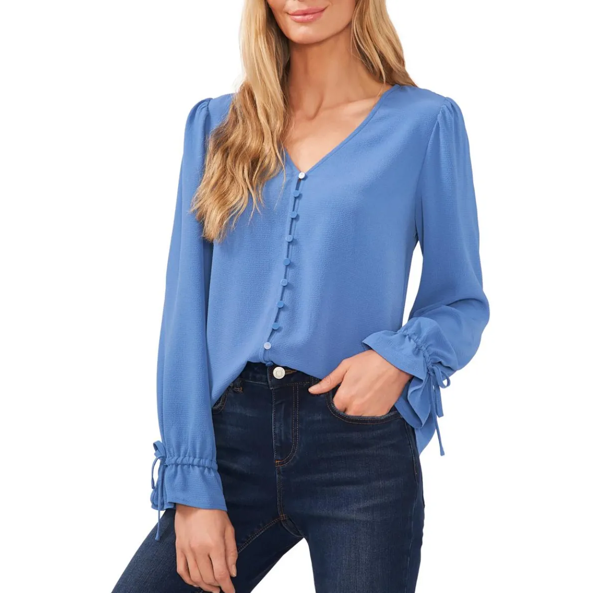 Crepe Tie Cuffs Blouse