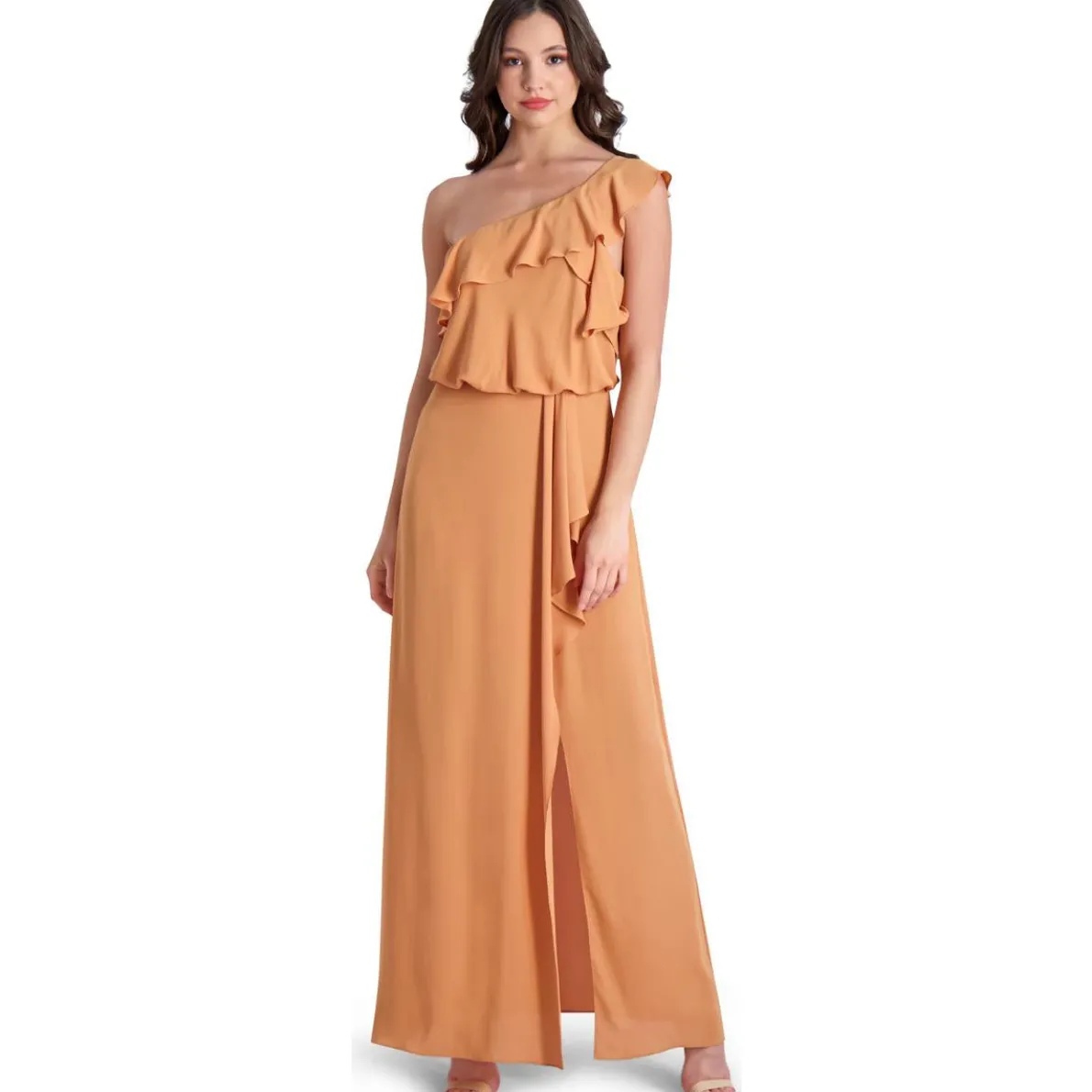 Dahlia Ruffled One Shoulder Front Slit Gown